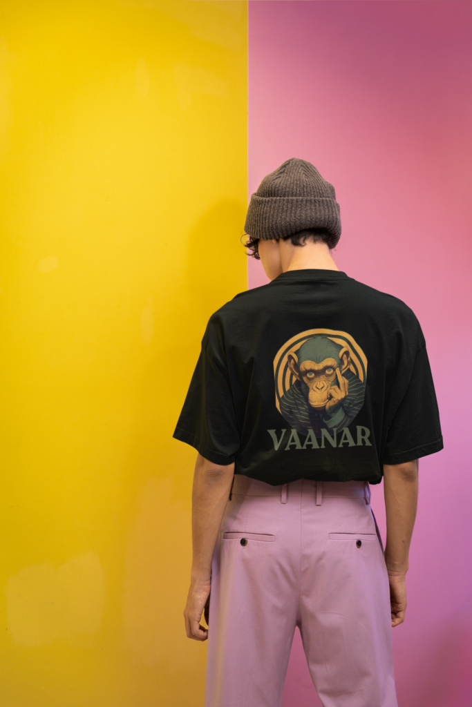 back view mockup featuring a man wearing an oversized tee in a new pop wave inspired aesthetic m38765 1