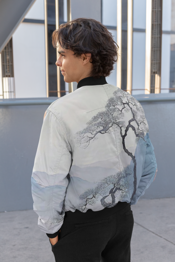 back view mockup featuring a man with a sublimated jacket 33226