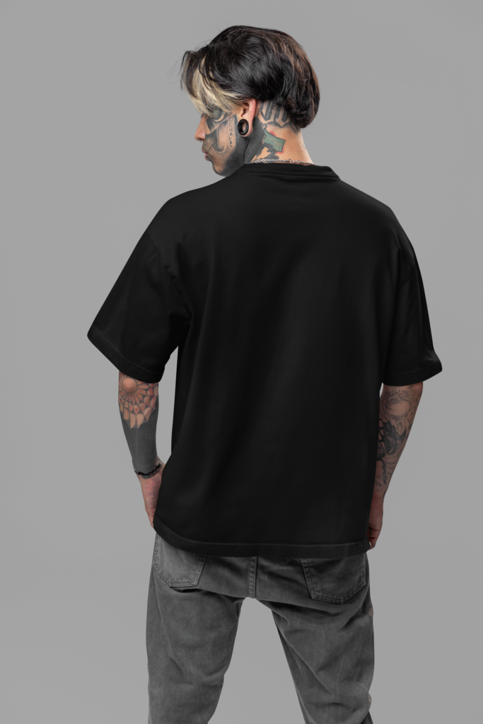 back view mockup of a man with face tattoos wearing an oversized tee m31665