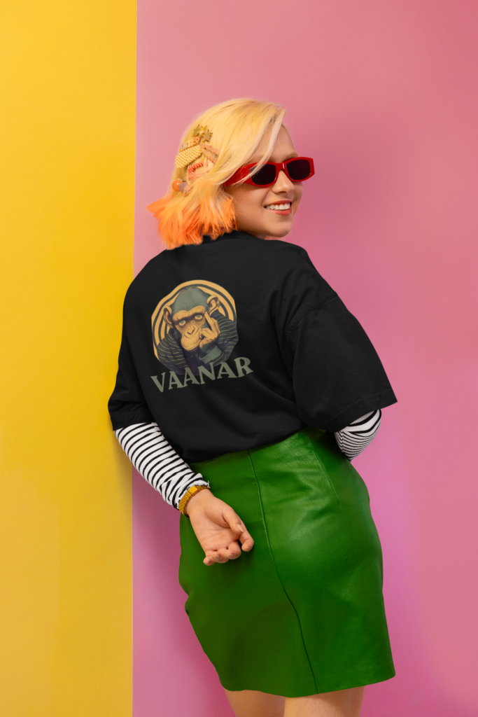 back view oversized tee mockup featuring a smiling woman in a new pop wave inspired setting m38758 1