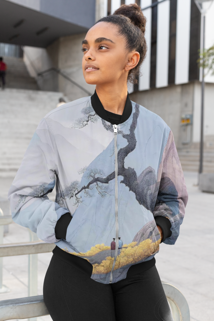 bomber jacket mockup featuring a young woman 33224