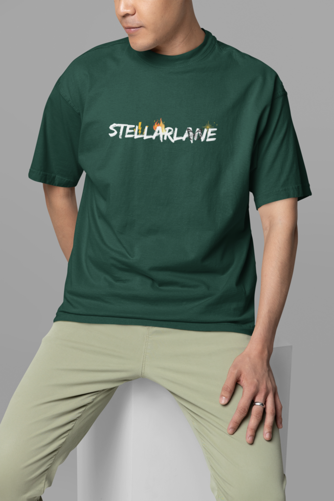 mockup featuring a man wearing an oversized round neck tee in a studio m38923 2 1