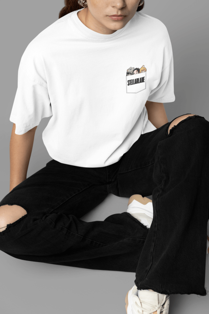 mockup featuring a woman wearing an oversized t shirt while sitting in a studio m38938 10