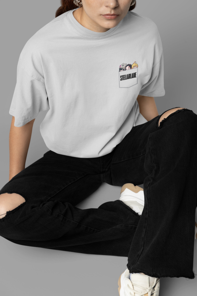 mockup featuring a woman wearing an oversized t shirt while sitting in a studio m38938 3 2