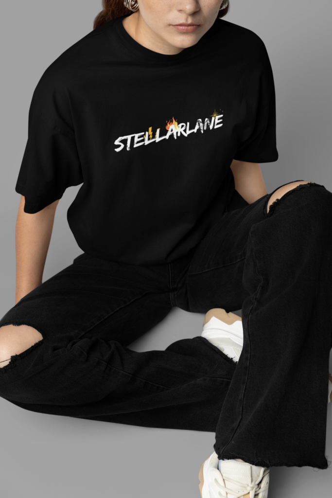 mockup featuring a woman wearing an oversized t shirt while sitting in a studio m38938 5