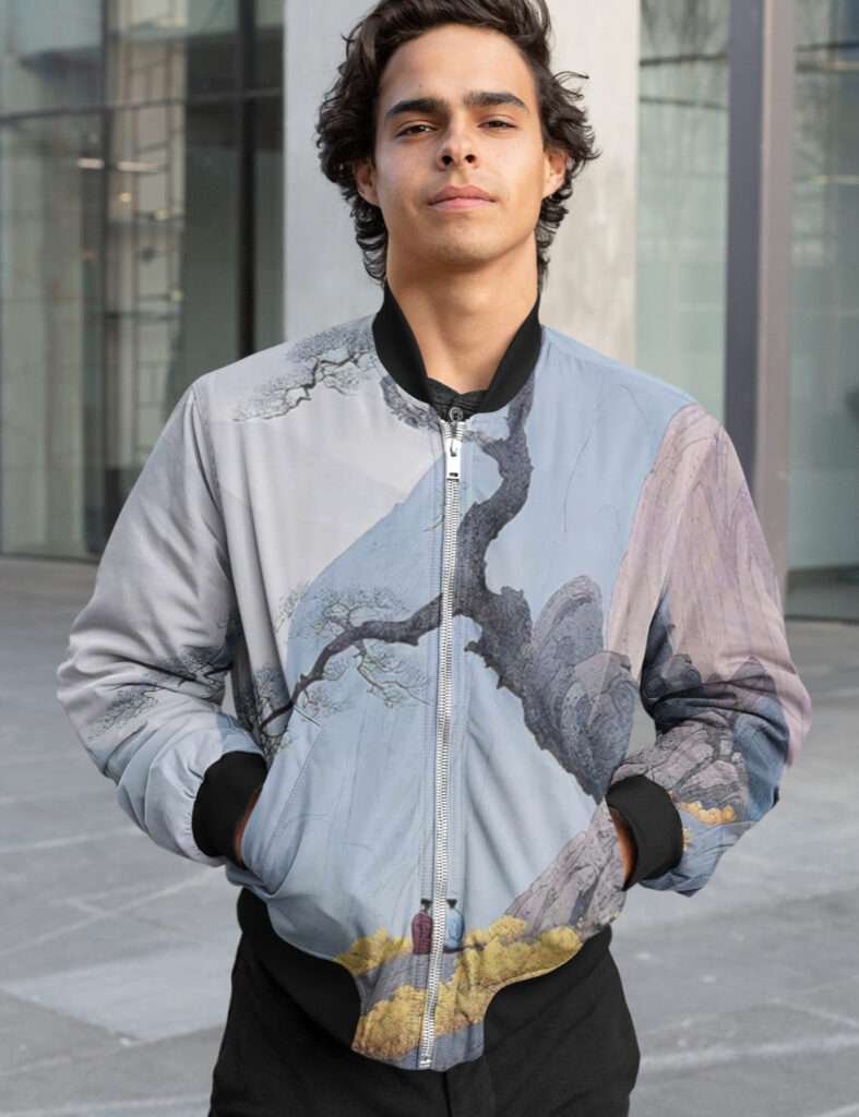 mockup of a cool man wearing a sublimated bomber jacket 33234