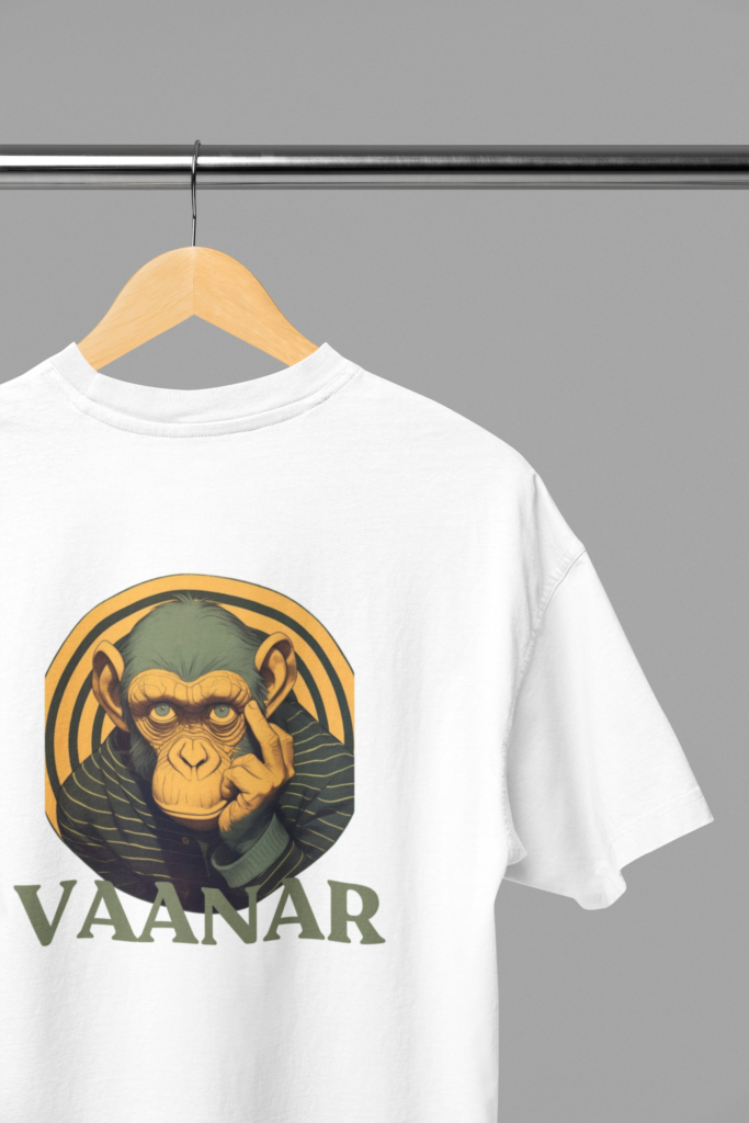 mockup of the back view of an oversized t shirt placed on a wooden hanger m38916 10