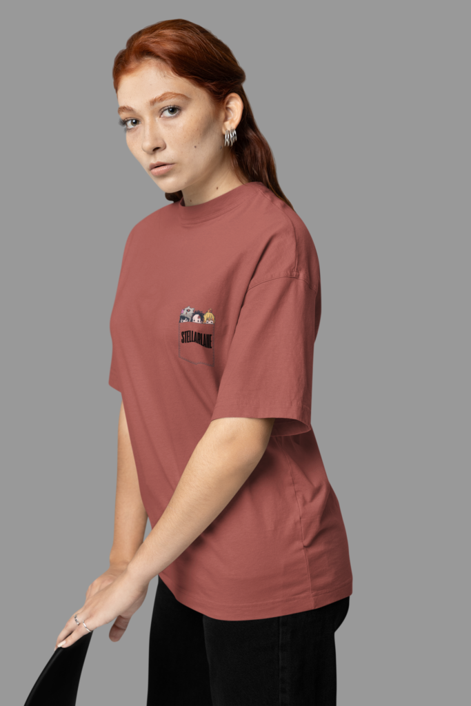 oversized round neck tee mockup featuring a woman posing in a studio m38931 2