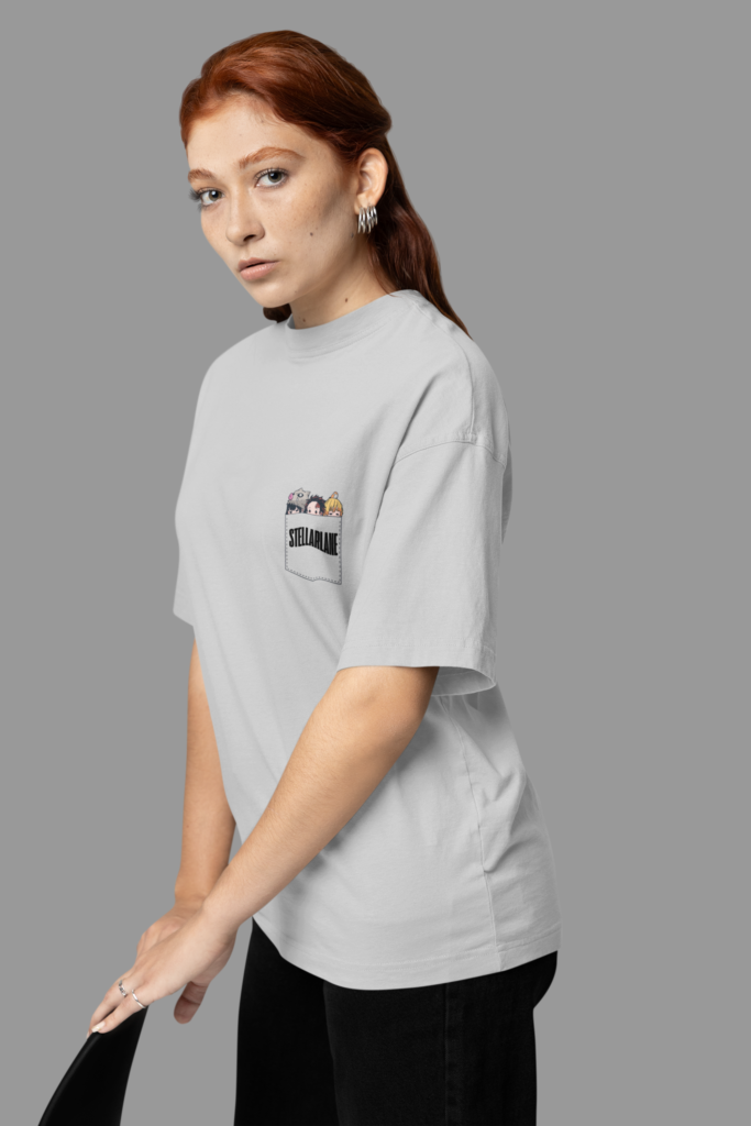 oversized round neck tee mockup featuring a woman posing in a studio m38931 3
