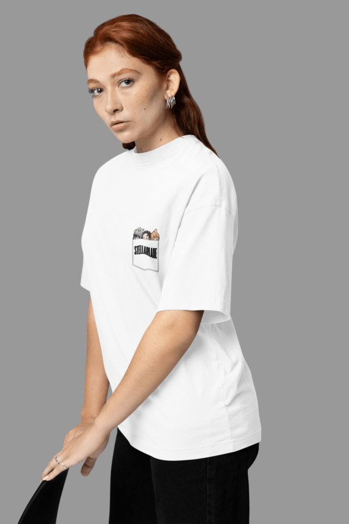 oversized round neck tee mockup featuring a woman posing in a studio m38931