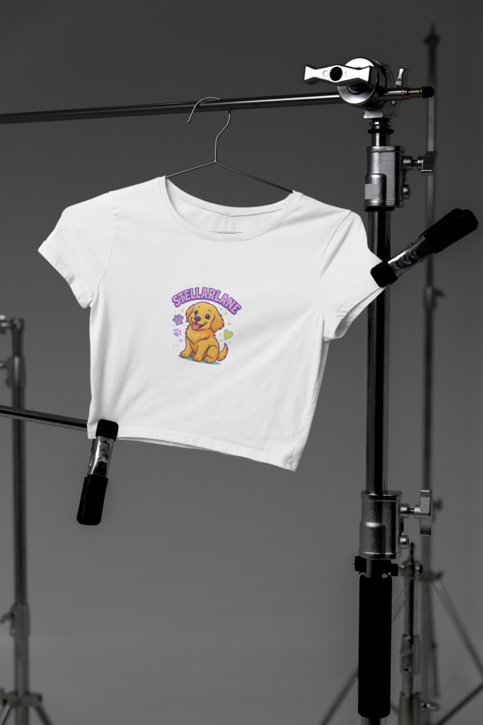 mockup of a bella canvas crop top hanging on photography tripods in a studio m37627 5 1