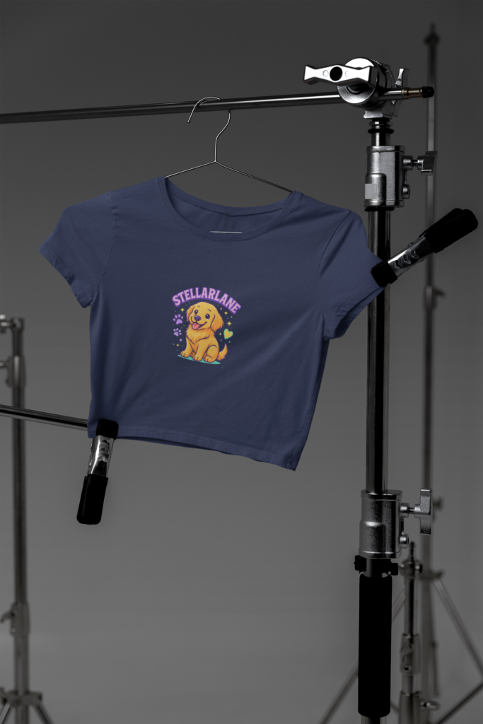 mockup of a bella canvas crop top hanging on photography tripods in a studio m37627 9 2