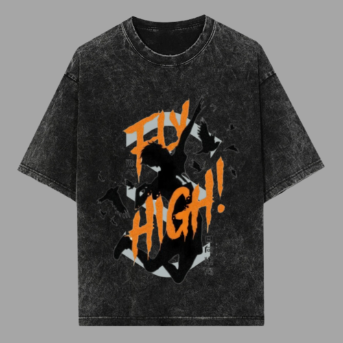 FLY HIGH Acid Washed Oversized Tee