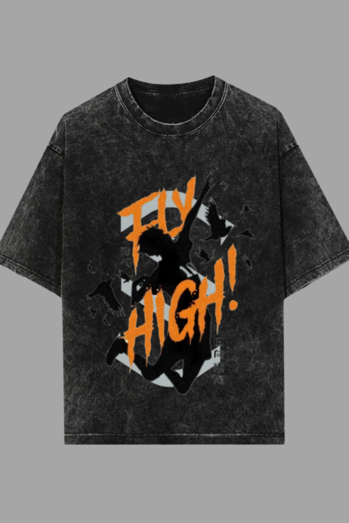 FLY HIGH Acid Washed Oversized Tee
