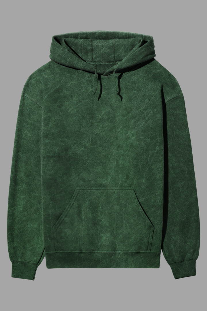 Acid Washed Hoodie Plain Bottle Green