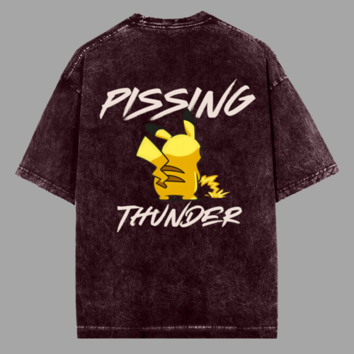 Pissing Thunder Acid Washed Oversized Tee