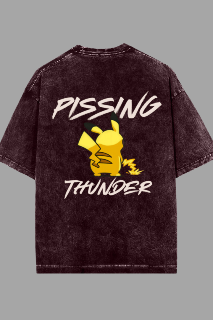 Pissing Thunder Acid Washed Oversized Tee