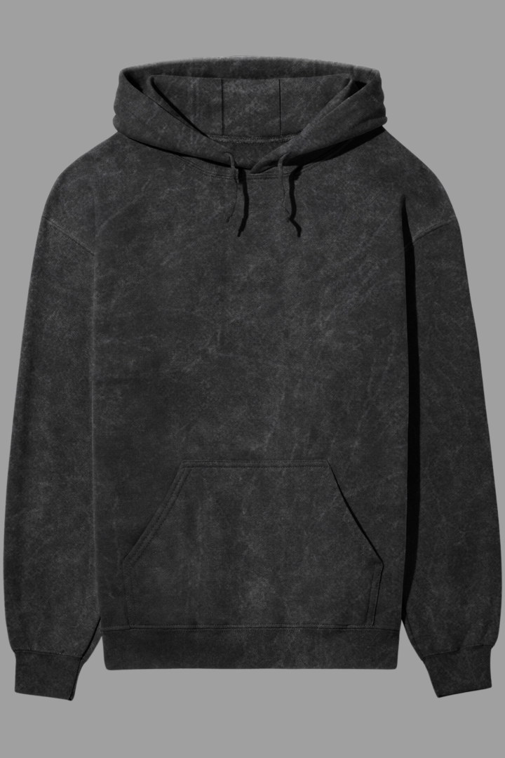 Acid Washed Hoodie Plain Black
