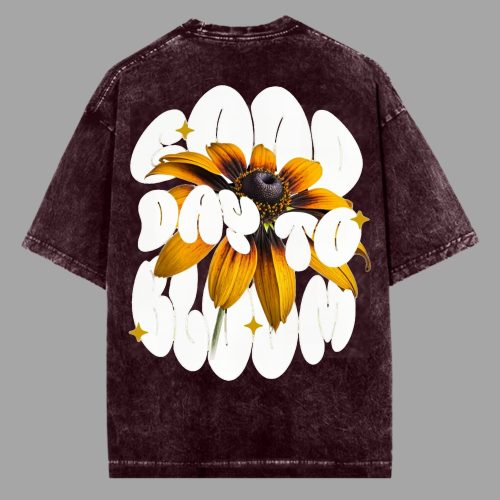 Golden Bloom Acid Washed Oversized T-shirt