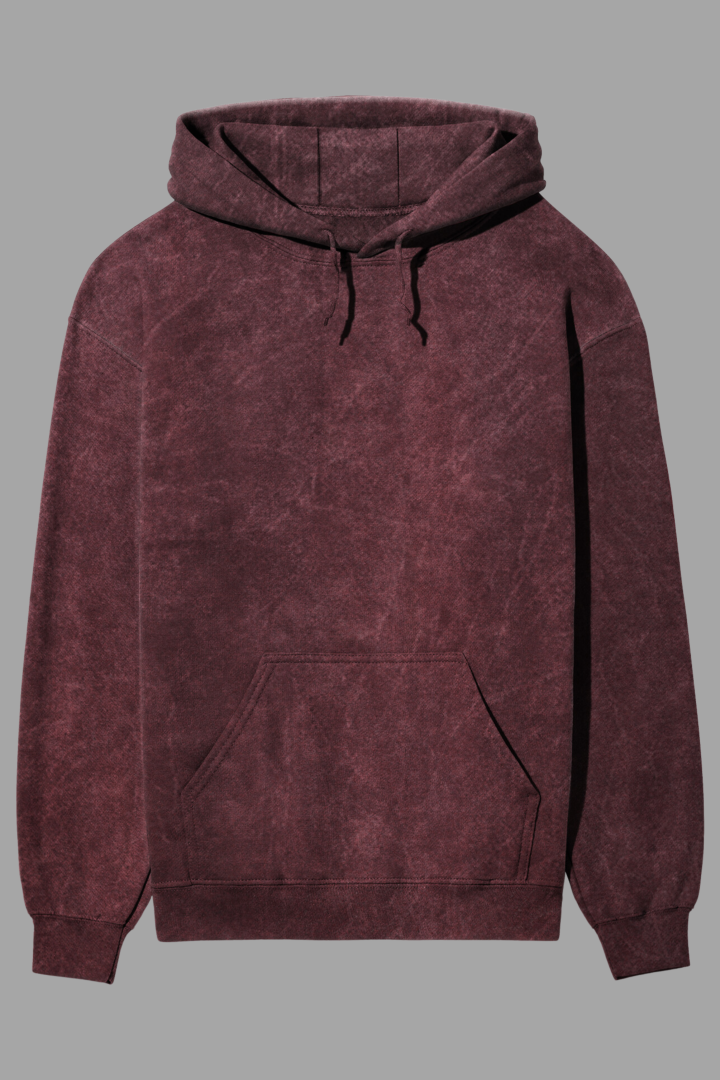 Acid Washed Hoodie Plain Maroon