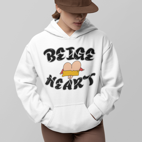 Beige Heart Oversized Hoodie