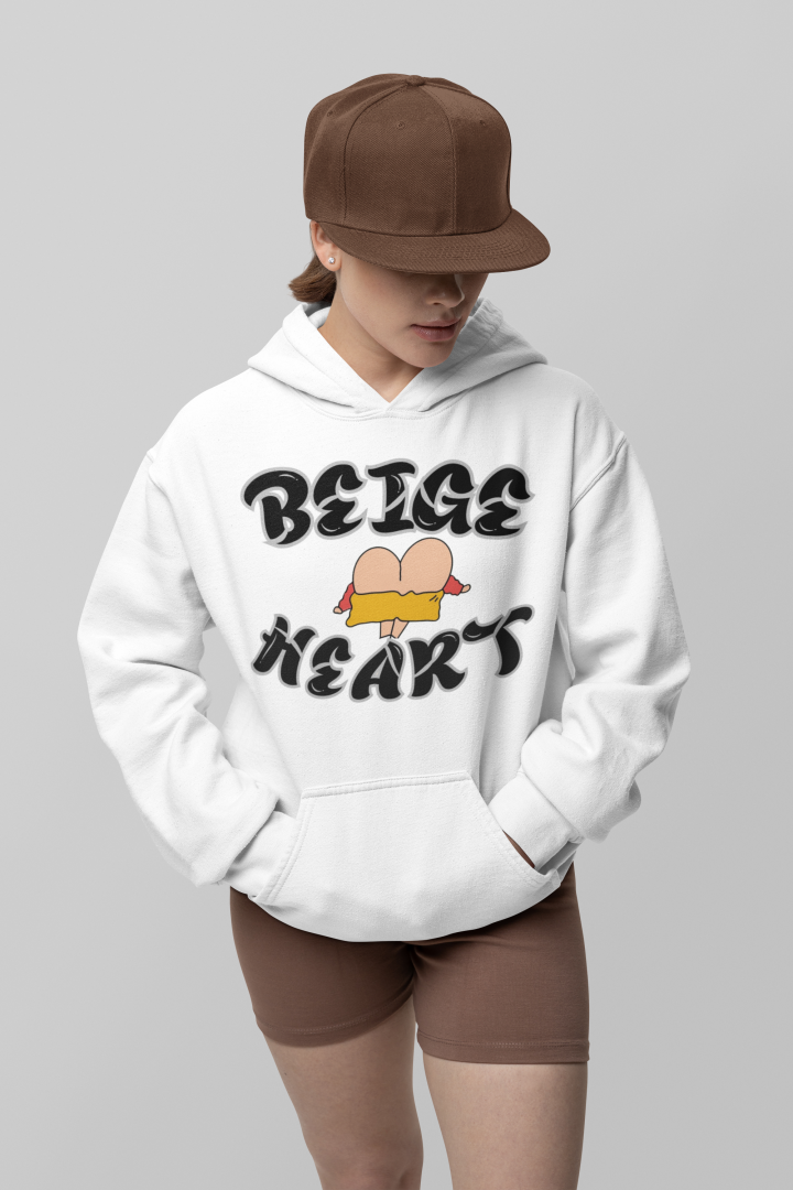 Beige Heart Oversized Hoodie