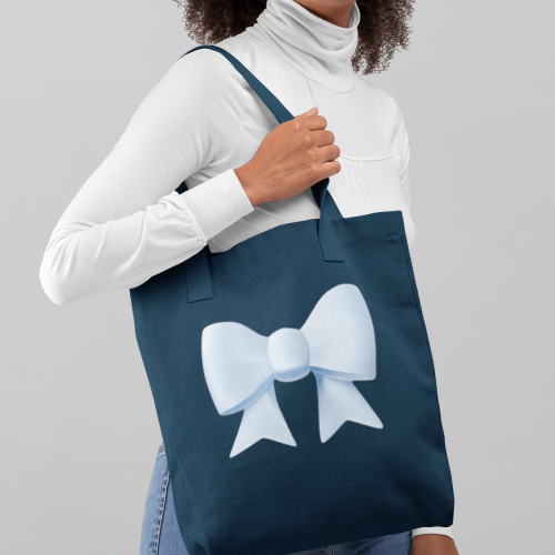 Blue Bow Zipper Tote Bag